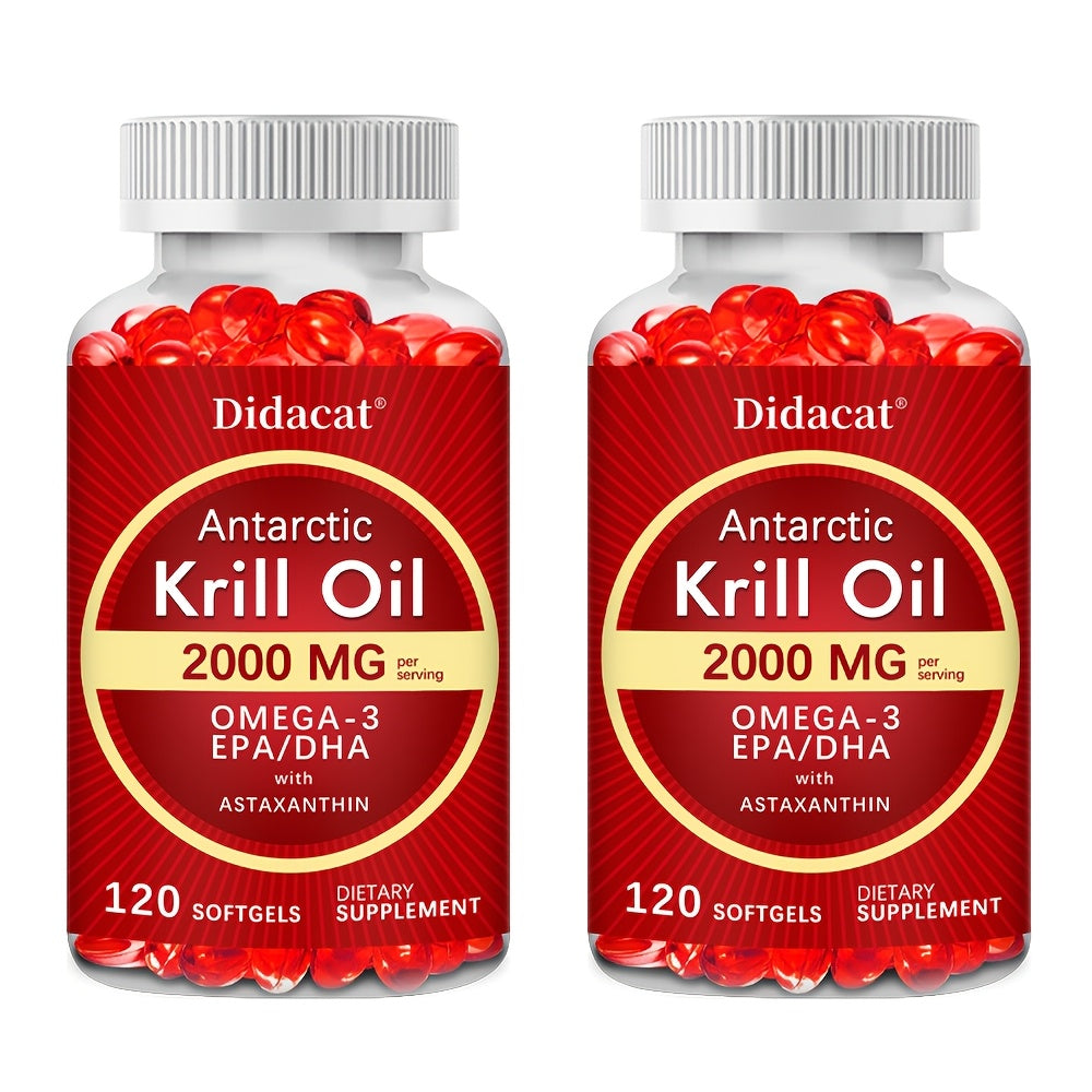 Antarctic Krill Oil 2000mg Per Serving 120 Softgels with Omega-3, EPA & DHA for Brain, Heart, Joint & Eye Health, Superior Absorption for Men & Women
