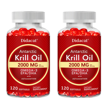 Antarctic Krill Oil 2000mg Per Serving 120 Softgels with Omega-3, EPA & DHA for Brain, Heart, Joint & Eye Health, Superior Absorption for Men & Women