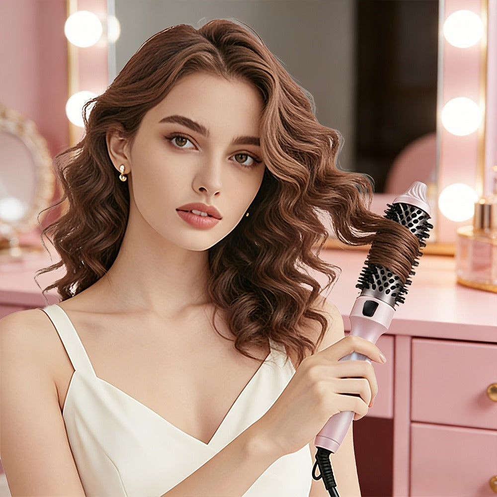 Thermal Air Brush, Straight & Curling 2-in-1 Blowout & Natural Curls, Negative Ion Tech for Frizz-Free, Temp Control & Lightweight for Travel/Gift
