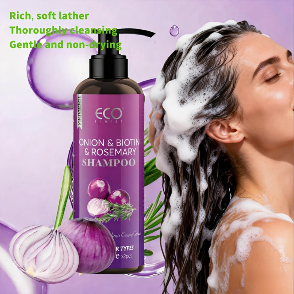 Shampoo & Conditioner Set with Onion Extract, Biotin, Rosemary & Jojoba — Nourishing, Strengthening, Anti-Dandruff, Smoothing for Dry Rough Hair, Natural Hair Moisturizer
