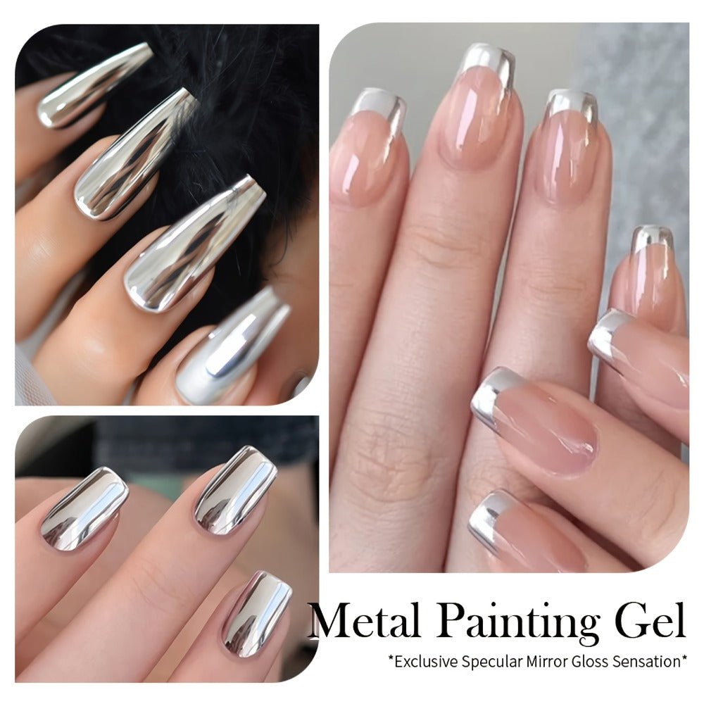 LILYCUTE 0.24oz Metal Effect Line Flower Drawing Gel with Brush Soak Off Painting Gel Polish LED Manicures for Nail Art DIY