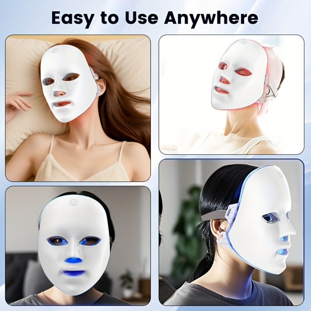Portable LED Facial Mask Machine 7-Color Light Therapy USB Rechargeable - Lightweight Plastic Home Beauty Care Device for Skin Rejuvenation Anti-Aging Acne - Gift for Girlfriend Women
