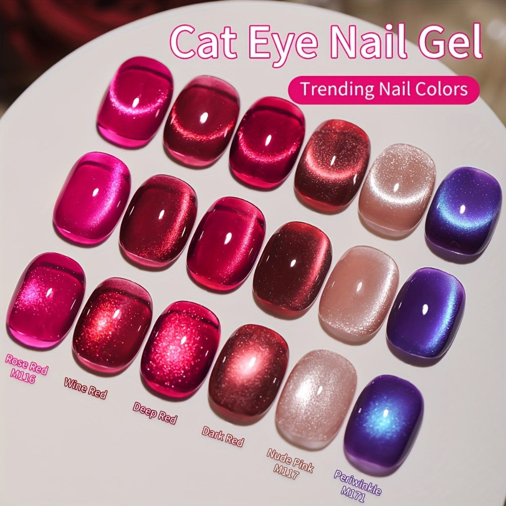 Cat Eye Nail Trends 2025 Holographic Nail Art 6pcs/Set 0.51oz Reflective Cat's Eye Magnetic Nail Gel Soaking LED Gel Salon Female Nail Art Tools Fashion Nail Gel