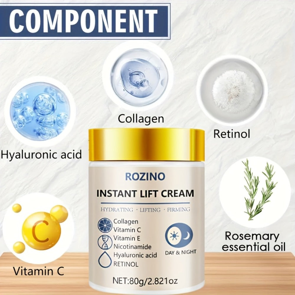 ROZINO Instant Collagen & Niacinamide Cream - 5-Second Lift And Tightening, Collagen-Infused Face And Neck Cream for Dark Circles, Puffiness, Sensitive Beige, Sensitive Eyes, All Beige Types, Instant Firming Moisturizer
