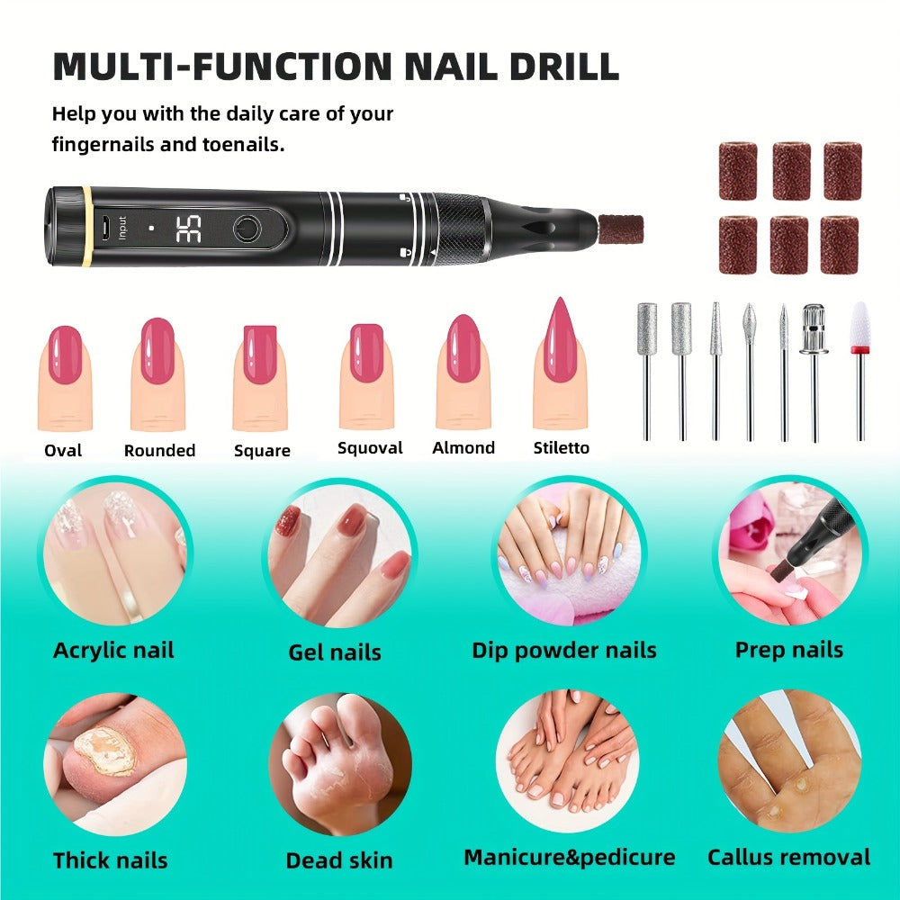 Electric Nail File with a Portable Rechargeable Design, Featuring 35000 RPM, Suitable for Gel Nails, Manicure, And Pedicure for Both Home And Salon Use