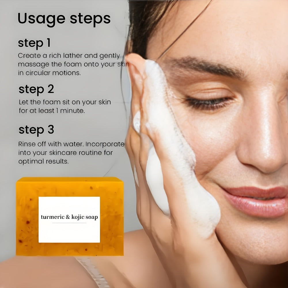 4pcs Natural Turmeric And Kojic Acid Soap with A Foaming Mesh, Deeply Cleanses & Moisturizes The Skin, Oil Control, Suitable for Facial, Body Cleaning, Suitable for All Light Skin Tones