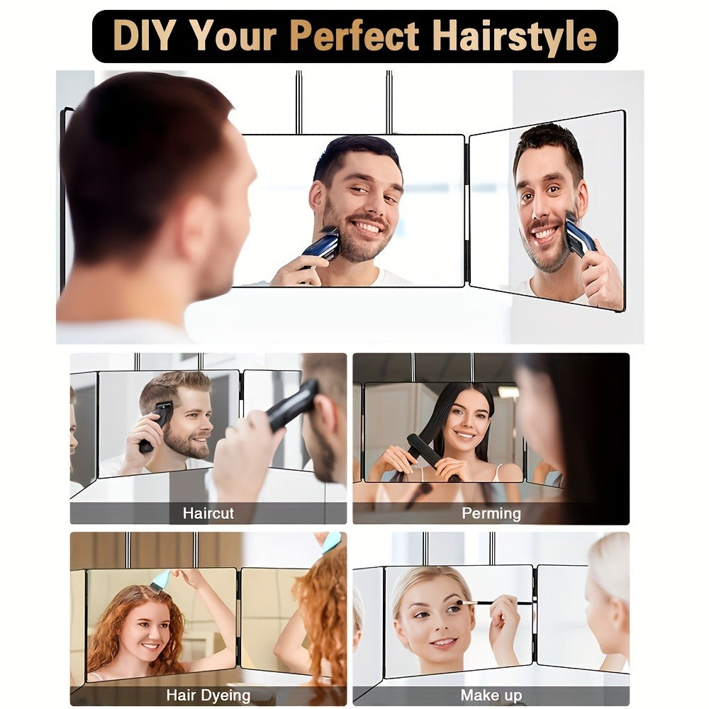 360-Degree Viewing Angle Hair Cutting Mirror, 3-Way Self Haircut Mirror with Clear Anti-Fog HD Glass, USB Rechargeable, Beauty And Personal Care, Barber's Mirror, An Ideal Choice for Gifts, Wedding Makeup Mirror Which Can Illuminate Your Beauty
