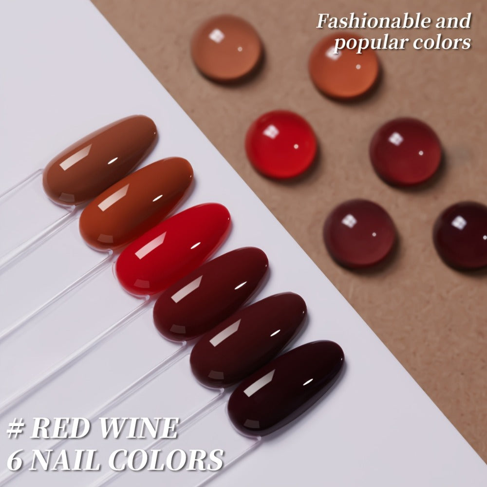 Spring Nail Trends 2025 Bright Nail 6pcs Set 0.51oz New Popular Red Wine Nail Gel Semi Permanent Nail Art Soaking LED Nail Salon DIY Nail Salon Gel