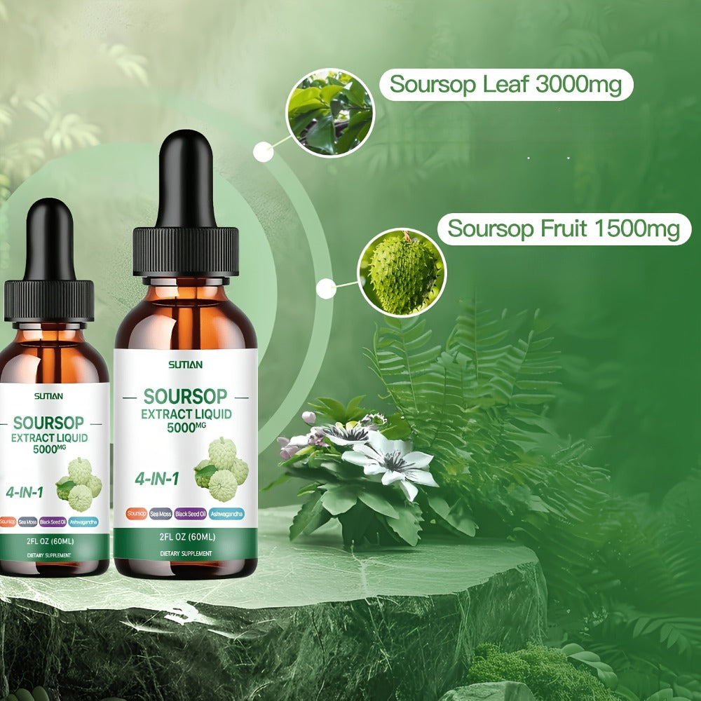 [Soursop Bitter Concentrate] Special On Soursop Bitter Concentrate, Premium Soursop Liquid Drops, 2 Fluid Ounce 4-In-1 Compound Soursop Bitter Liquid, Containing Black Seed Oil, Ashwagandha And Seaweed, Concentrated Formula With High-Purity Extraction
