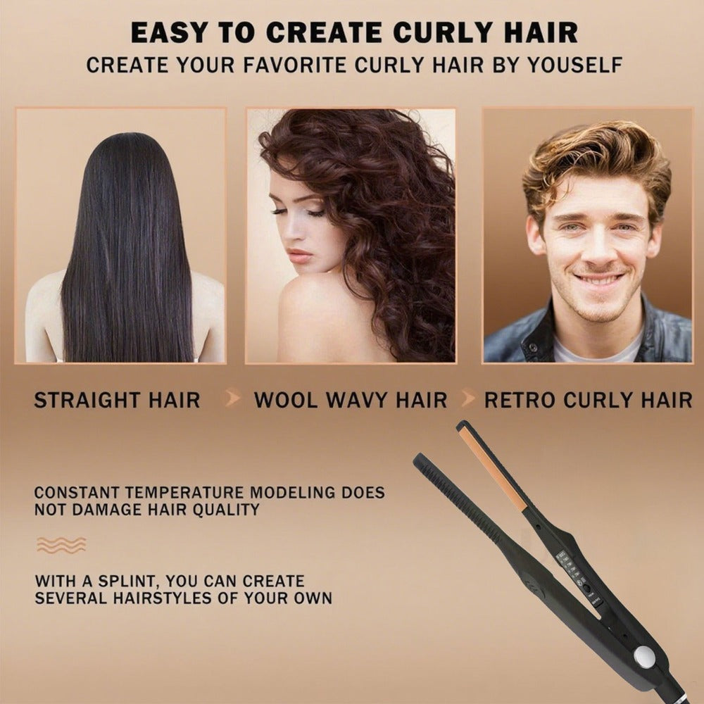 2-In-1 Hair Straightener, Ceramic Curling Iron with Adjustable Temperature, Portable Hair Straightener for Short Hair And Beard, Ultra-Fine Styling Tool