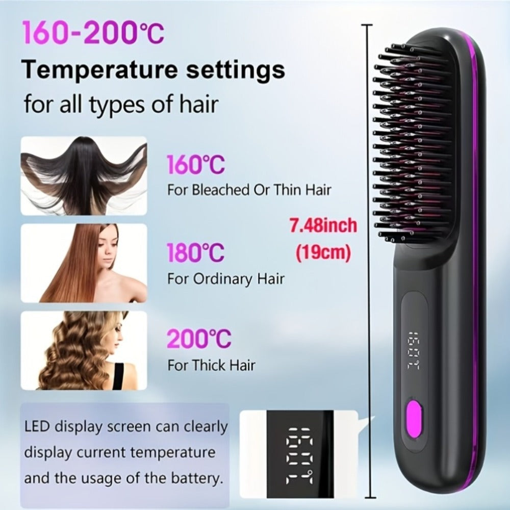 2-in-1 Portable Wireless Multifunctional Ceramic Straightener And Curling Iron, 3-speed Adjustable Temperature, Dual-purpose Design, Suitable For Styling And Curling, No Harm, Supports USB-C Charging, Long-lasting Durability, Travel Use