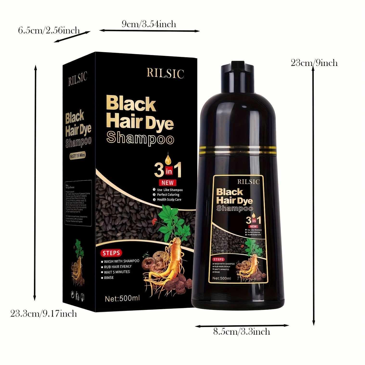RILSIC 3pcs Hair Dye Shampoo 3-In-1 for Gray Hair, Long-Lasting And Herbal Ingredients Natural Shampoo Hair Dye Effect in Minutes Halloween Gift for Girlfriends/Boyfriends