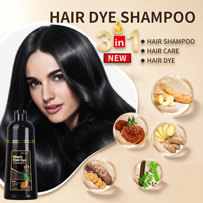 Hair Dye Shampoo 3-in-1 - Instant Grey Hair Coverage, Natural Herbal Hair Color Shampoo, Ammonia Free, Colors in Minutes, Lasts 30 Days, 16.91oz, 2 Pack for Men & Women