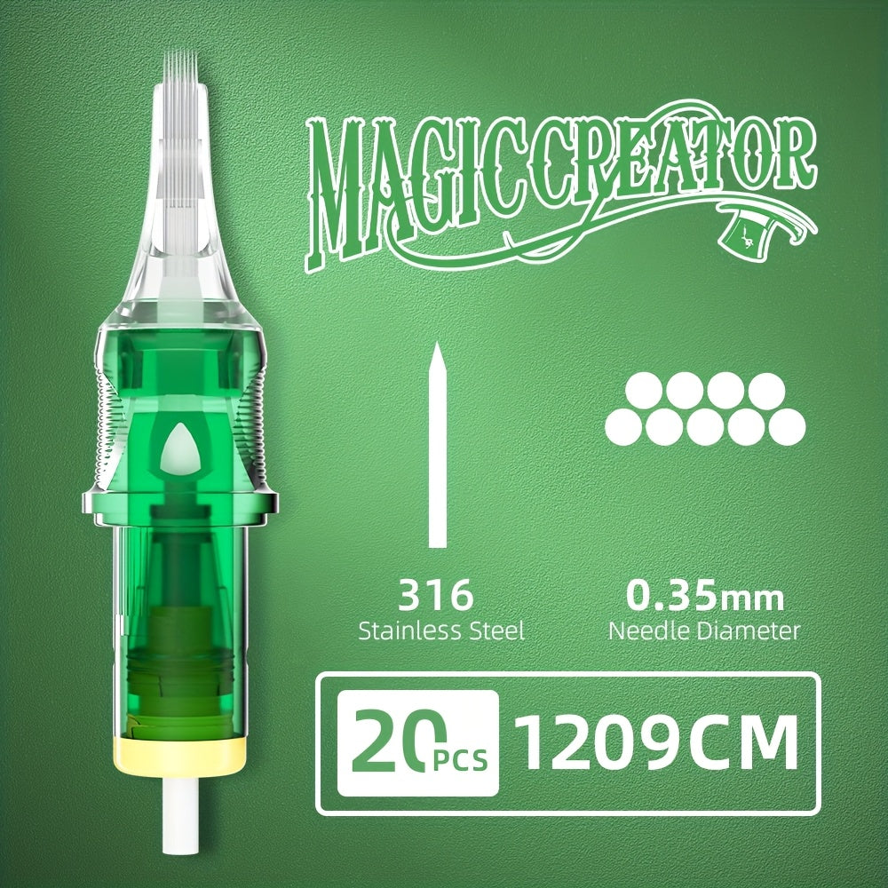 Disposable Tattoo Needles 20pcs Mixed Set - RL RS M1 C-M Multi-Gauge, High Transparency Cartridge, Lasting Sharpness & Ample Ink Capacity for Professional Artists & Beginners