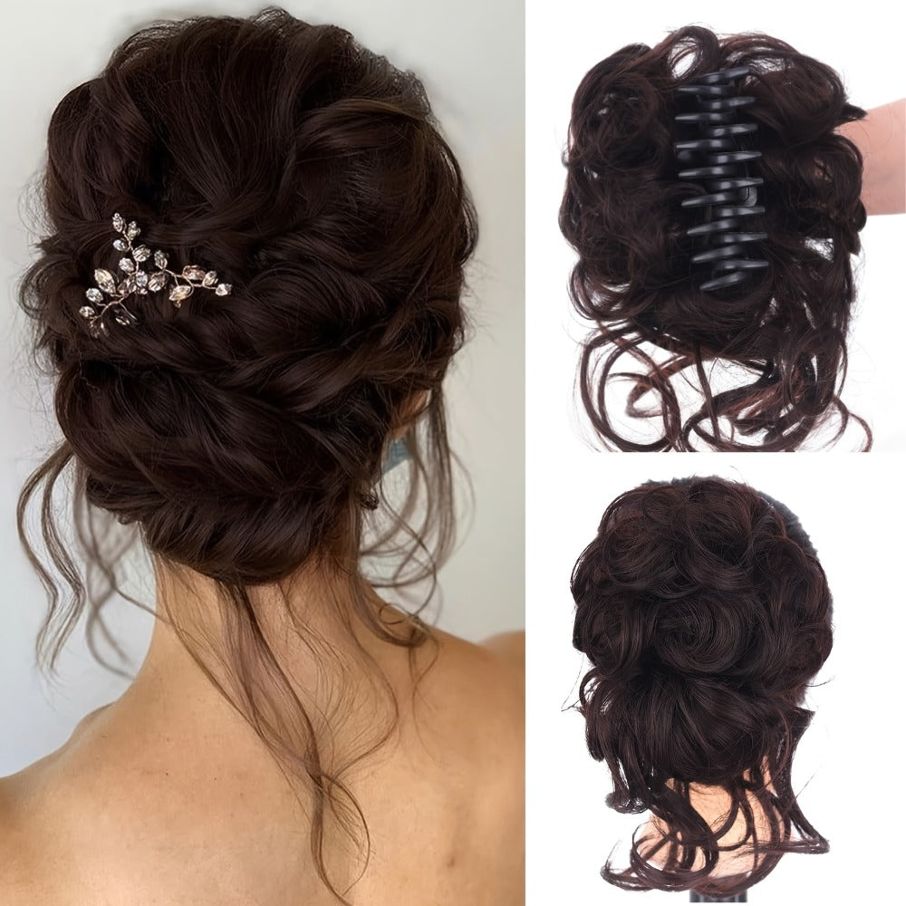 Messy Bun Hairpiece Claw Clip Curly Wavy Synthetic Hair Extension Updo for Women 6 Inch Multi-Color Easy Style No Heat Instant Bun Hair Piece