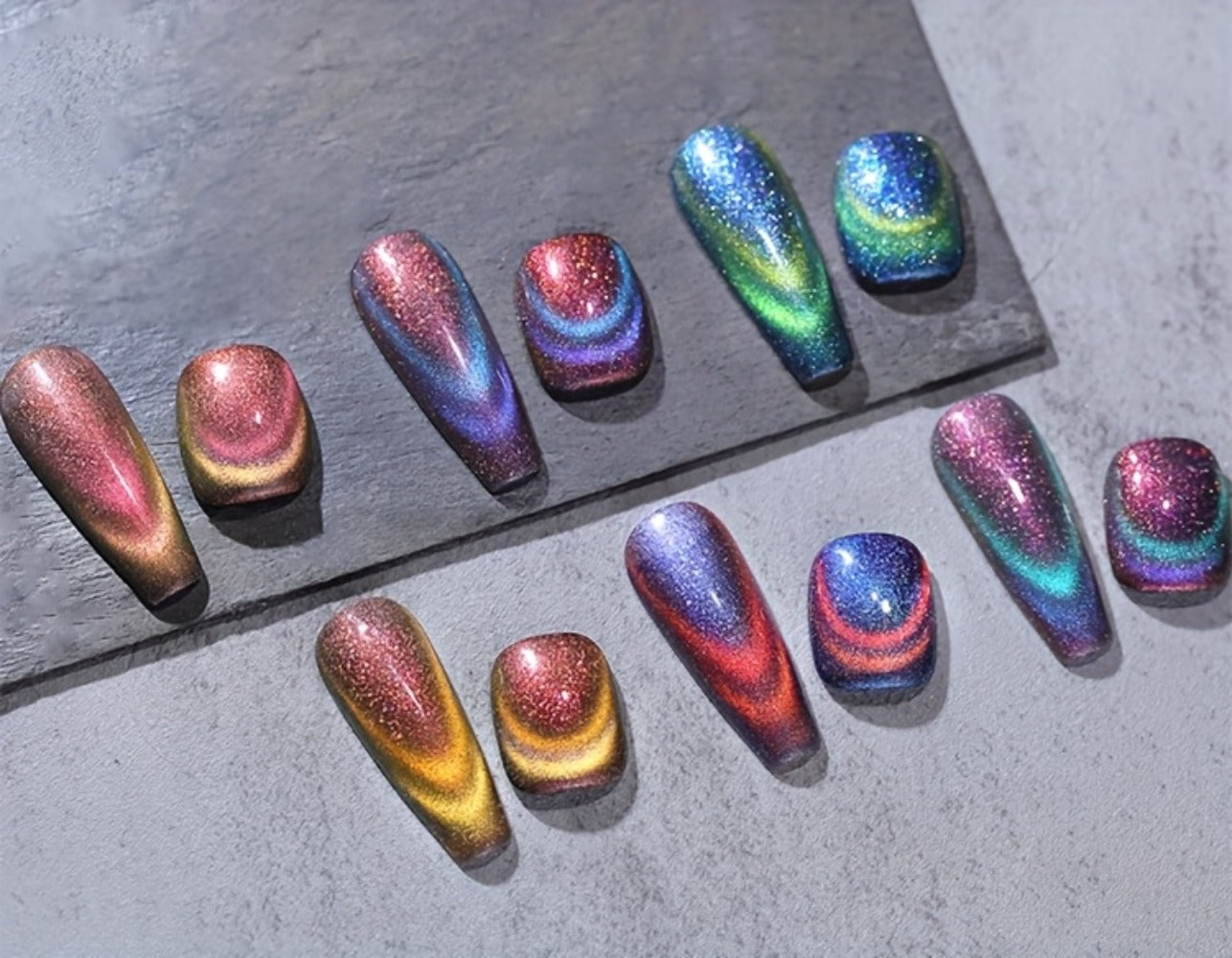 BORN PRETTY 0.34oz 6pcs Double Light Reflective Glass Cat Magnetic Gel Polish for Halloween Party Sparkling Rainbow Color Gel Soak Off