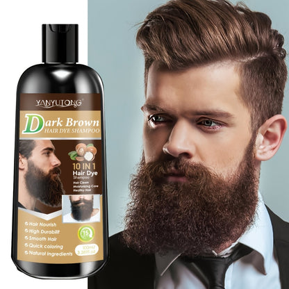 Color Shampoo for Beard & Hair — Natural Plant Dye Formula, Quick Gray Coverage, Gentle on Scalp | 3.38oz | Black, Dark Brown & Chestnut Brown