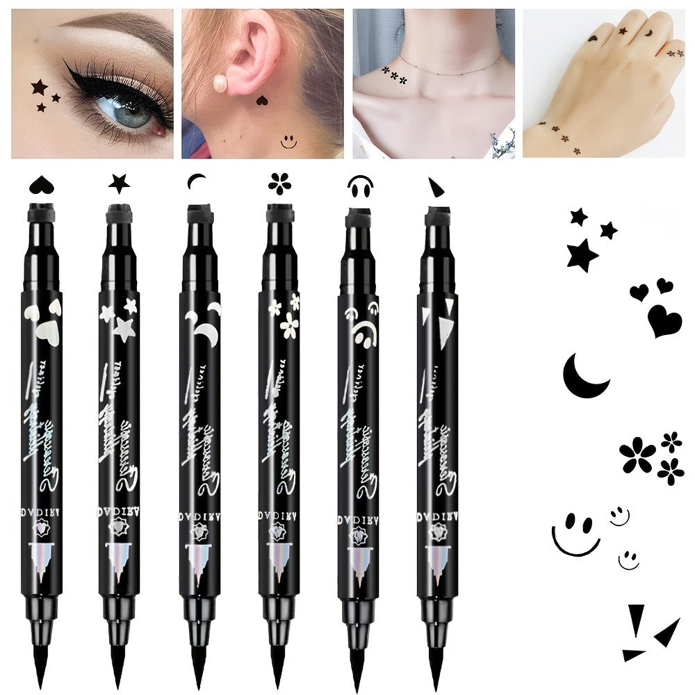 Eyeliner Pen Set 6pcs Waterproof Smudge-Proof Double-Ended Liquid Eyeliner Kit - Oil-Proof Long-Lasting Precision Eye Liner Pencil for Women Holiday Gift