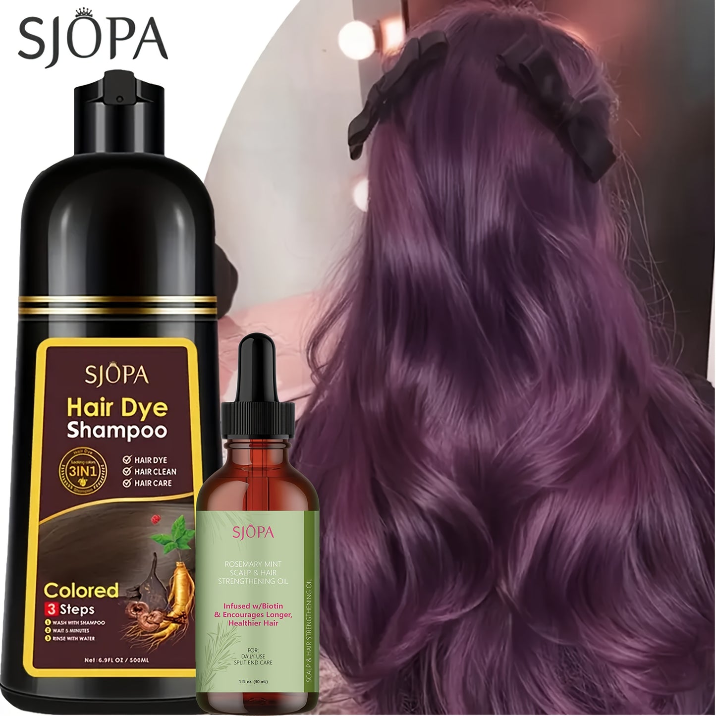 Hair Dye Shampoo Instant Color & Conditioning in One — Natural Formula, No Irritating Odor, Safe for Men & Women, 7 Colors Available, 16.9 oz / 500ml