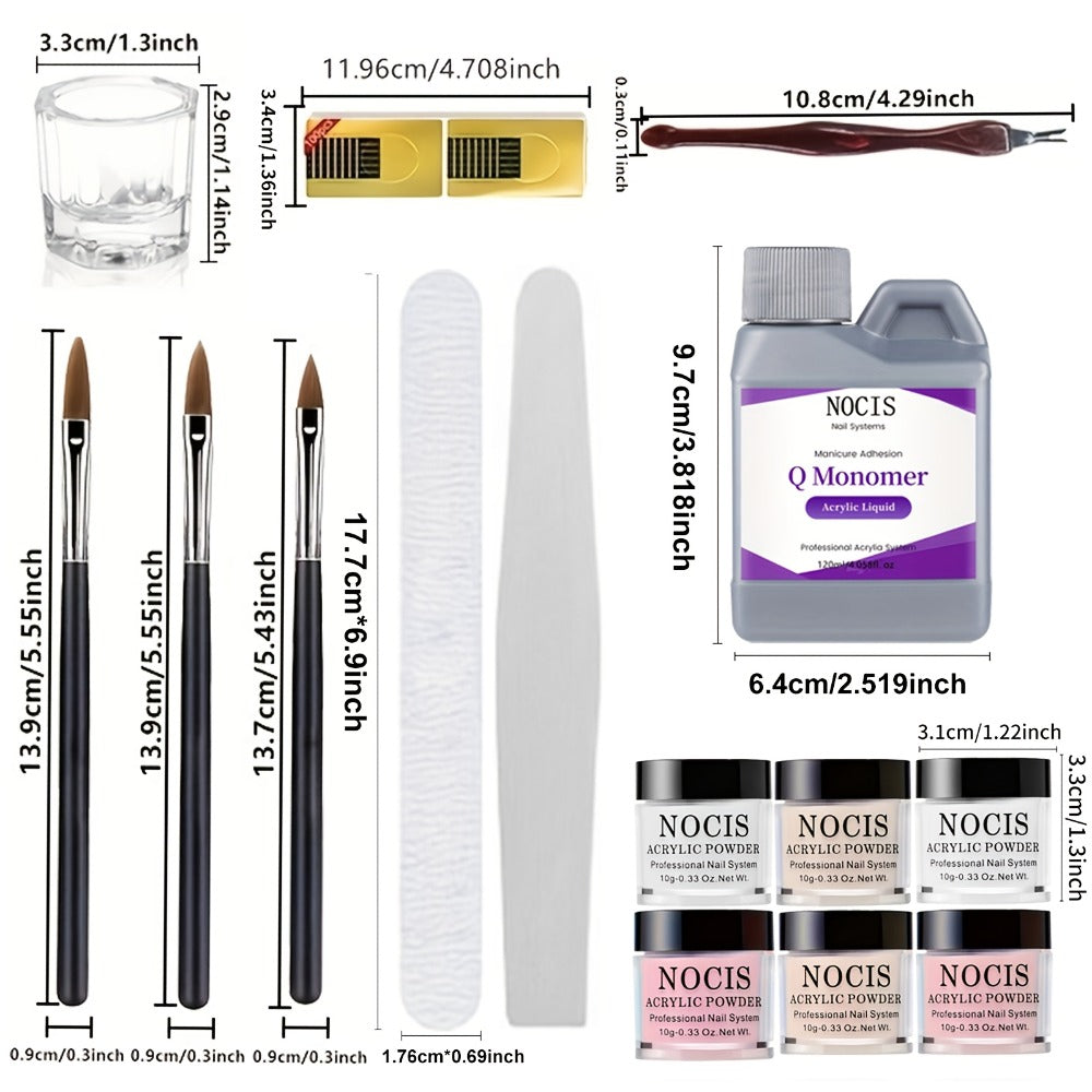 Set of Acrylic Powders in Six Colors, Including Pink And Nude, Designed for Professional 3D Nail Art. Ideal for French Extensions And Suitable for All Seasons, This Kit Does Not Require a Lamp