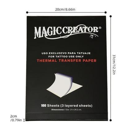 Tattoo Transfer Paper 100 Sheets 4-Layer Thermal Stencil — Professional Tattoo Stencil Paper for Drawing, Tracing & Transfer, Compatible with All Tattoo Machines