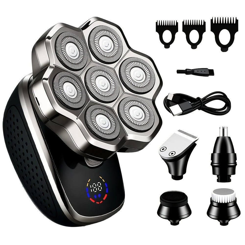 Electric Shaver for Men, Designed for Bald Individuals, Featuring a 5-In-1 Razor Suitable for Both Dry And Wet Shaving. It Comes with a 7D/9D Floating Head And Detachable Magnetic Blades, Making It an Ideal Gift for a Father Or Partner