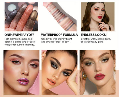 Eyeshadow Palette 16 Colors with 15 Brushes — Baked Matte Shimmer & Metallic Eye Shadow Set, High Pigment Long-Lasting Waterproof, Natural Nude & Coral Tones for Women & Girls, Complete Makeup Kit