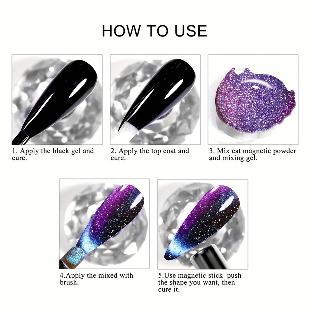 9D Cat Eye Gel Nail Polish - Holographic Rainbow Glitter Nail Polish Blue and Purple, Removable LED Gel Nail Polish for DIY Salon and Home Use, 0.34oz, Paraben Free, Easy to Apply, High Quality Finish, the Perfect Valentine's Day Gift