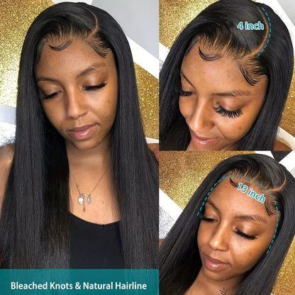 13x4 HD Lace Front Wig Human Hair 200% Density Brazilian Straight Wig Pre-Plucked Baby Hair Ear to Ear Swiss Lace Glueless Natural Hairline 8-38 Inch