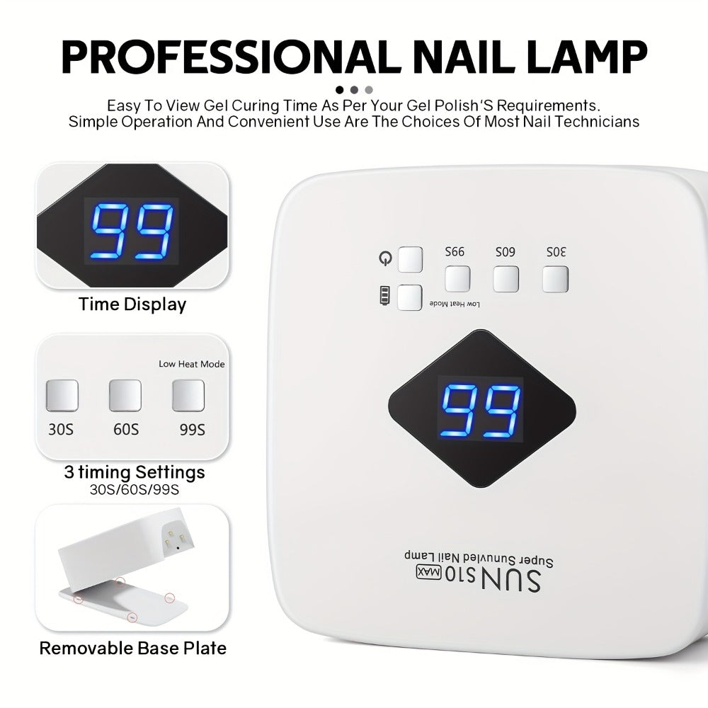 Cordless Rechargeable LED Nail Lamp Light for Gel Nails Nail Dryer with 3 Timer Setting Display Auto Sensor Nail Lamp for Salon & Home