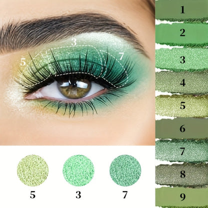 Eyeshadow Palette Green 9 Colors Avocado Forest Green Matte Shimmer Glitter High Pigment Waterproof Eye Shadow Set for Beginners Parties & Daily Wear