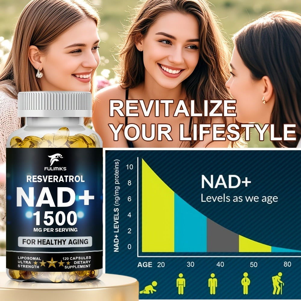 NAD+ Resveratrol Supplement, Supports Brain Health, Skin Support, for Man And Women - 120 Capsules