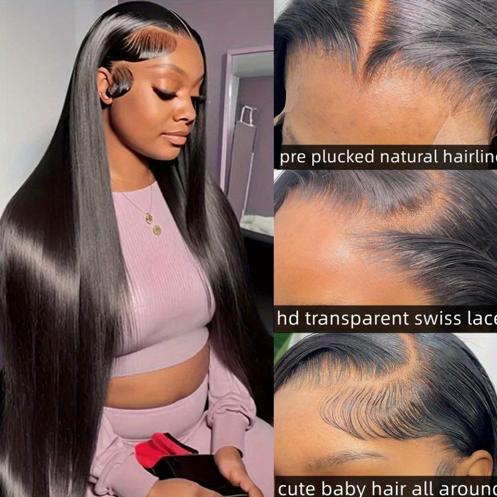 13x4 HD Lace Front Wig Human Hair 200% Density Brazilian Straight Wig Pre-Plucked Baby Hair Ear to Ear Swiss Lace Glueless Natural Hairline 8-38 Inch