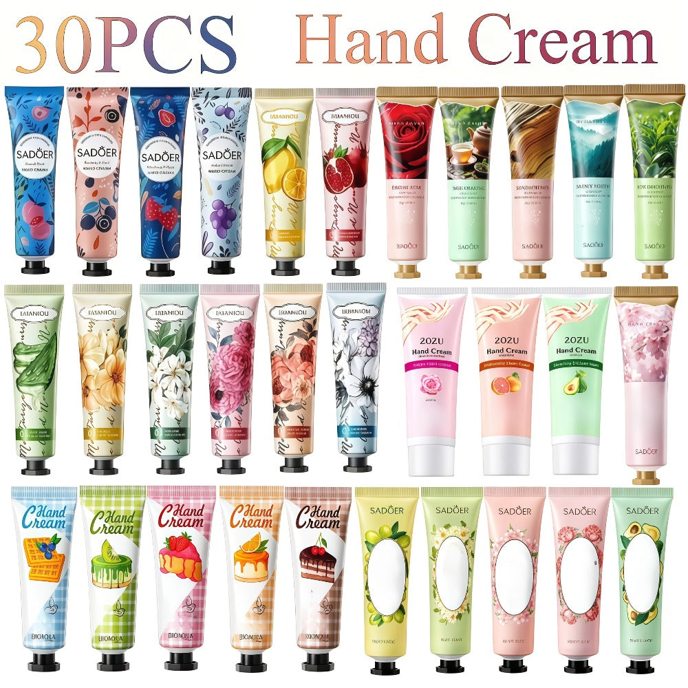 30 Mini Hand Cream (30g/0.04oz Each) for Winter Moisturizing, Convenient for Travel, And An Ideal Skincare Choice. 30 Different Flavors Will Be Shipped Randomly. A Perfect Gift for Best Friends And Family.