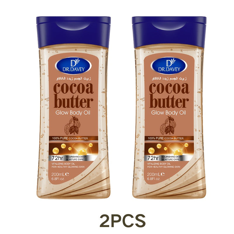 2pcs Cocoa Radiant For Glowing Skin Body Gel Oil Made With Pure Cocoa Butter, Cocoa Body Oil, Cocoa Butter Gel, Refreshing And Non-Greasy, Body Oil For Women, Skincare For Summer, Body Care, Aceite Para El Cuerpo