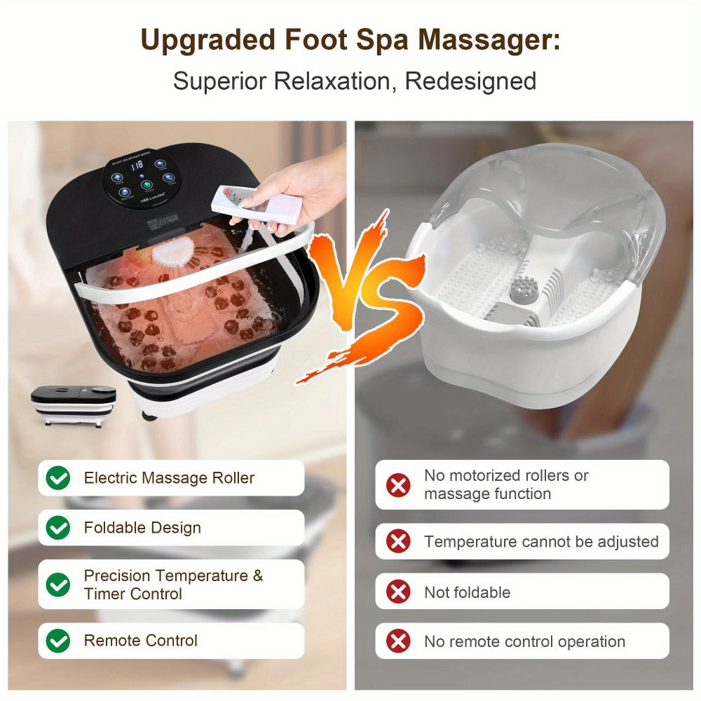 Foldable Foot Spa Bath, Space Saving, Function, 20 Massage Rollers, Touchscreen Temperature Display, Remote Control for Temperature & Time, Shower Sprayer, Ideal Heartfelt Gift for Mother's Day, Black & Gray