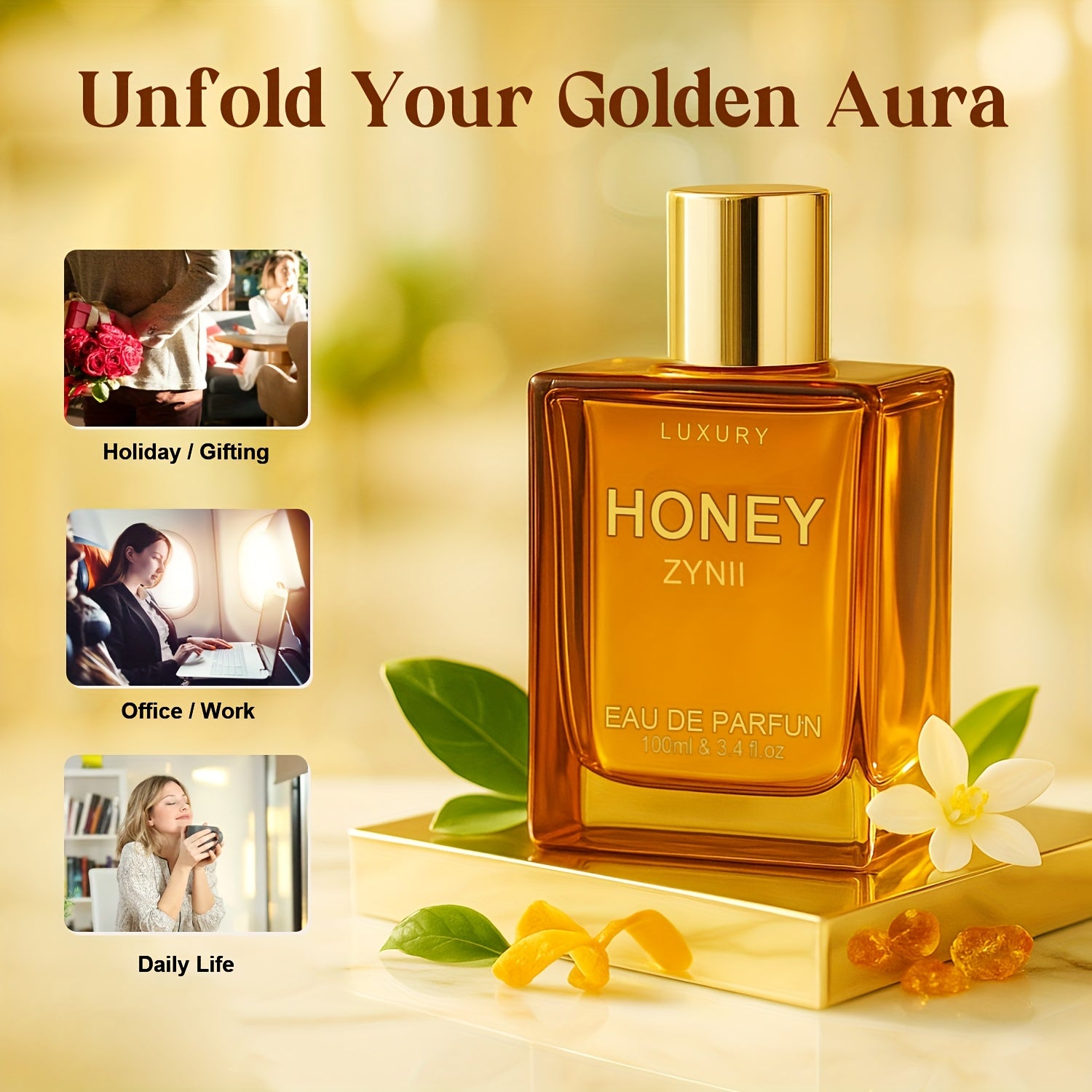 Unisex Honey Agarwood Perfume - 3.4oz Long-Lasting Arabic Unisex Cologne, Vegan and Ethically Made, Vanilla Bergamot Patchouli Fragrance, Honey Perfume Oil, Luxury Fragrance Gift, Valentine's Day Gift