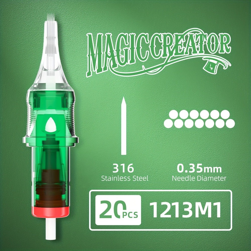 A Set of 20 Disposable Tattoo Needles for Magicians, Featuring High Transparency, Adjustable Lines, Various Gauges, Excellent Rigidity, Lasting Sharpness, And Ample Ink Capacity, Perfect for Both Professional Tattoo Artists And Novices