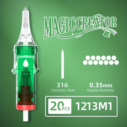 Disposable Tattoo Needles 20pcs Mixed Set - RL RS M1 C-M Multi-Gauge, High Transparency Cartridge, Lasting Sharpness & Ample Ink Capacity for Professional Artists & Beginners