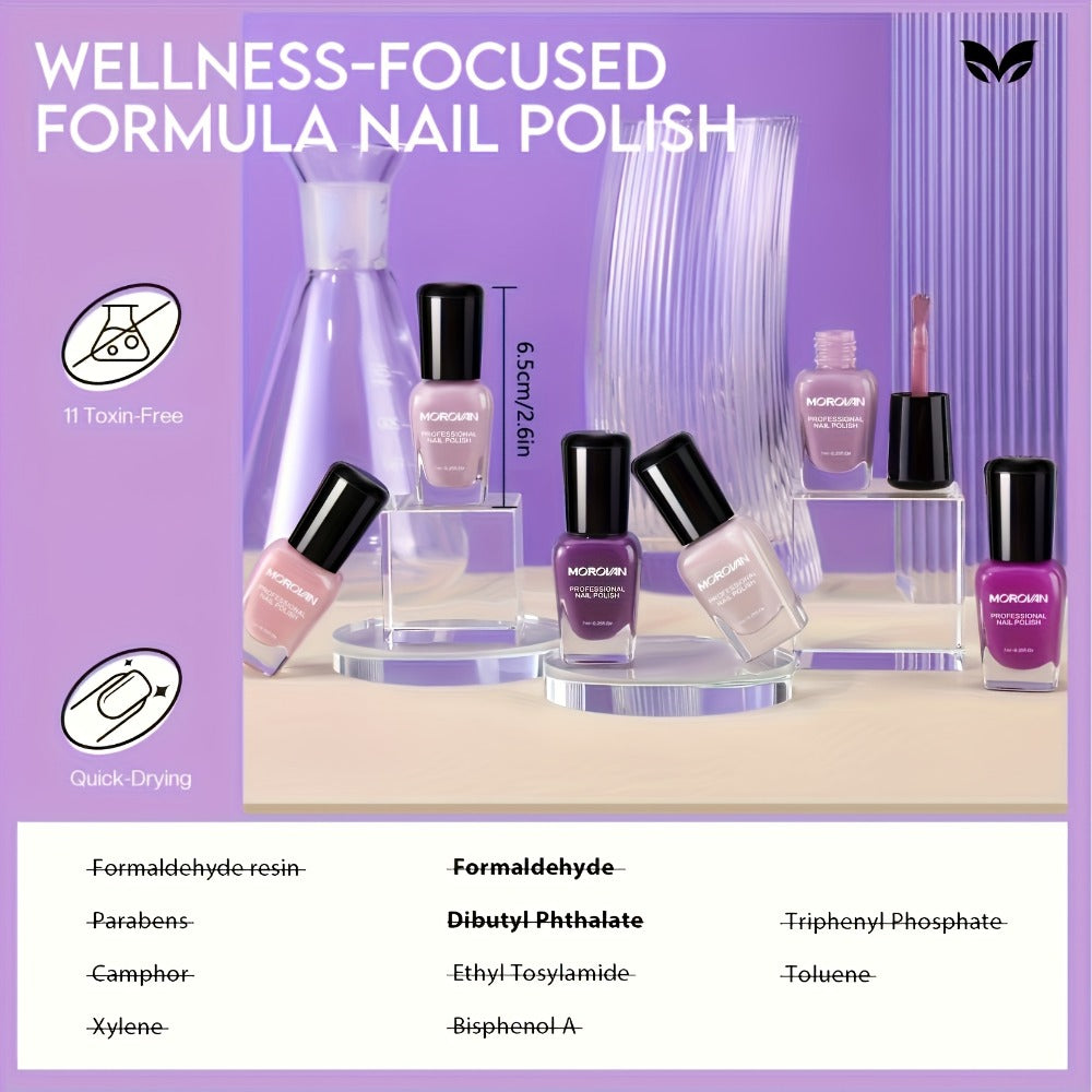 Morovan 6pcs Nail Polish Set, No Bake Quick Drying Durable Nail Polish, Suitable for Salon DIY, Lilac Purple Nude Pink Quick Dry Nail Polish Kit, Durable Nail And Toenail Polish for Women And.