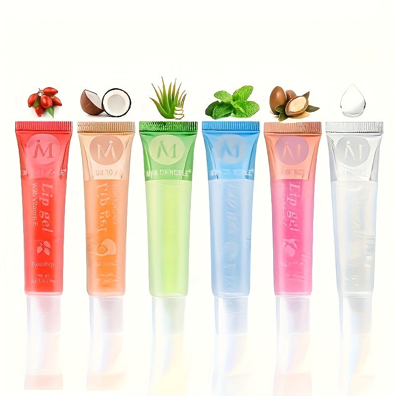 12pcs/24pcs/36pcs, Moisturizing Transparent Lip Gloss, VE, Rosehip, Argan, Mint, Aloe, Coconut Flavors, Transparent Lip Plumping Oil Gift Set, Containing Plant Squalene, The Perfect Valentine'S Day Gift