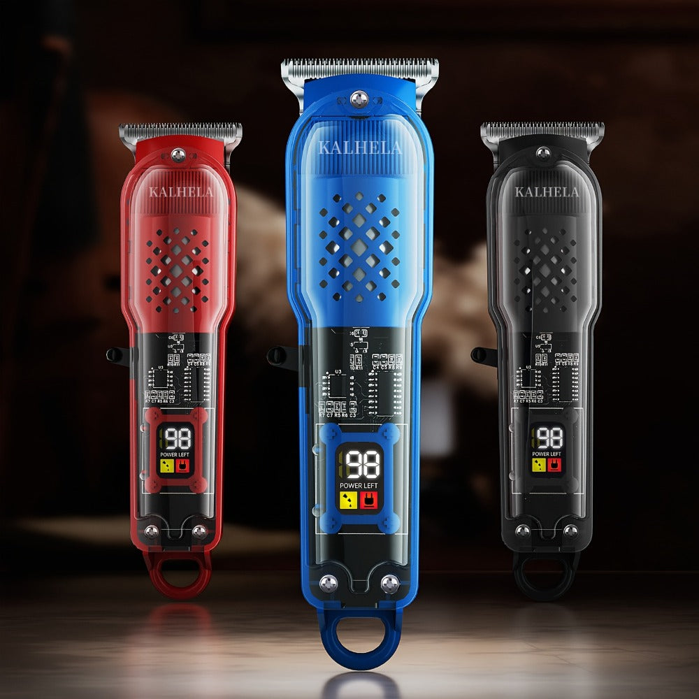 Men'S Hair Clippers | Retro Transparent Body Electric Hair Trimmer for Pompadour Styles, Professional Beard Trimmer with LCD Display, High-Power Hair Grooming Machine, USB Charging, ABS Plastic, Battery, Father'S Day Gift