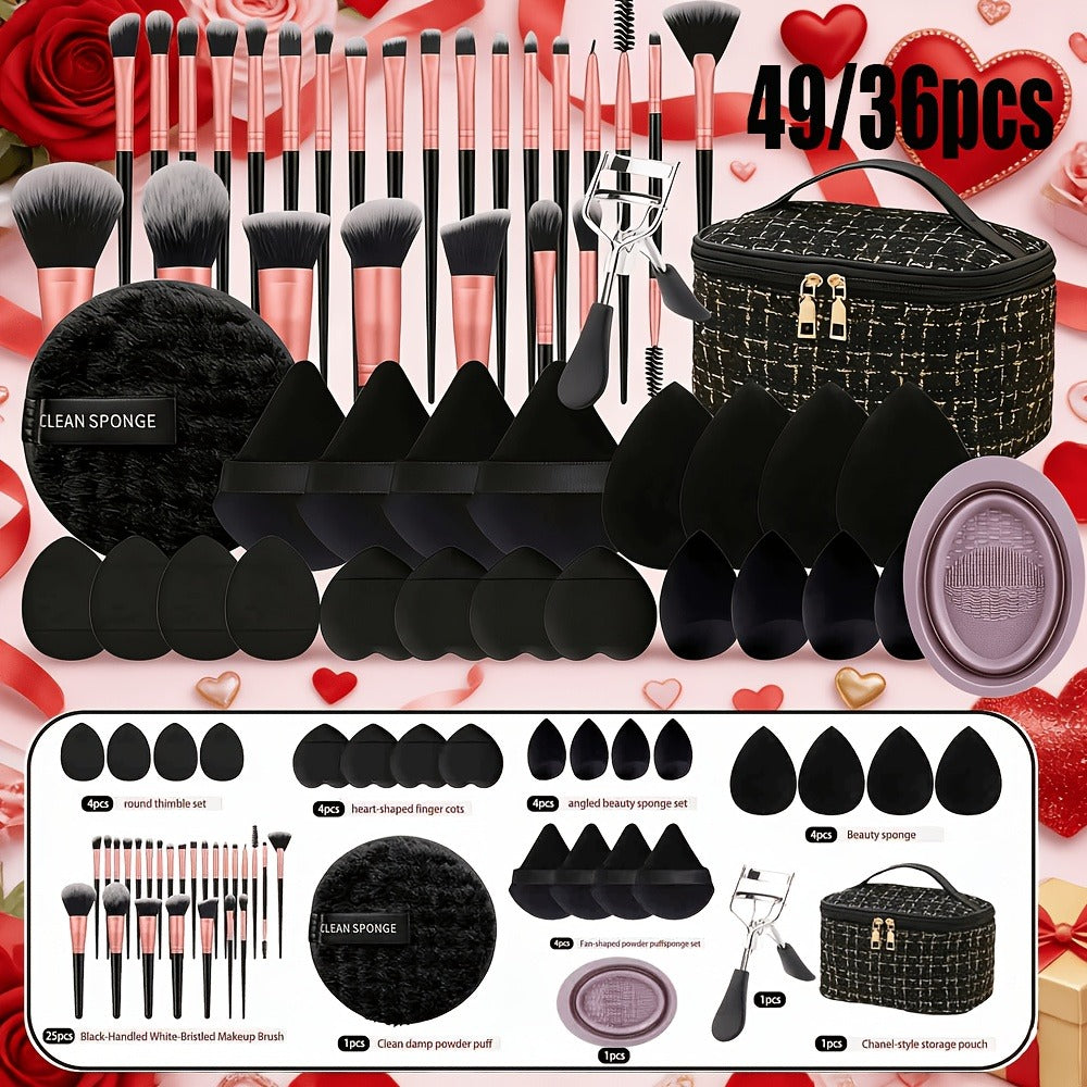 49/36pcs Professional Makeup Brush Set, Super Soft Nylon Bristles And Concealer/contour Sponge - Wet/dry Use, Complete Size Expandable Box, Eyeshadow Blending Kit, Powder, Contour, Highlight, Eye High-quality Makeup Brush Set, Makeup Brush Set