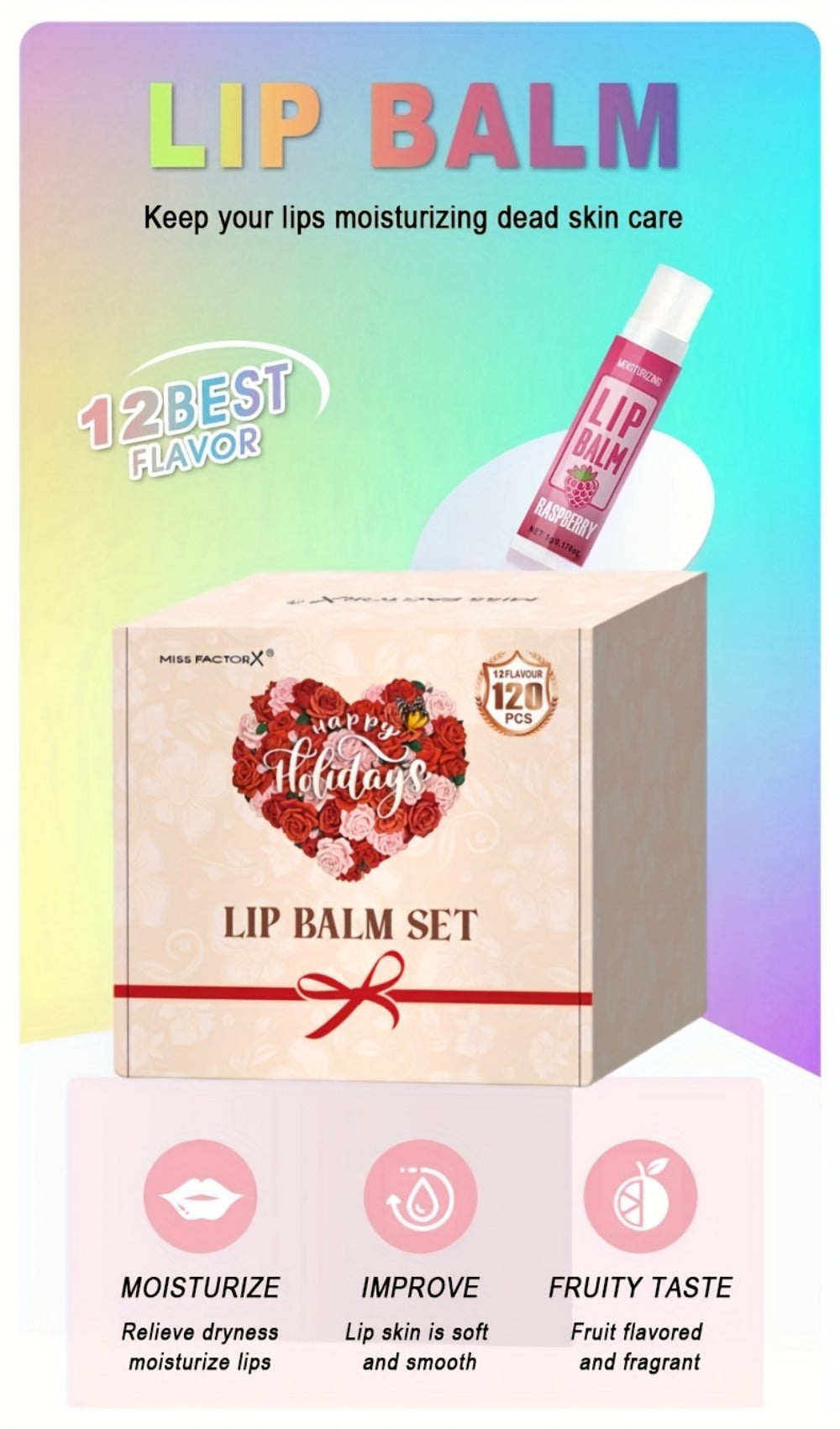 Lip Balm Gift Set 120 Pcs - 12 Flavors Moisturizing Lip Butter with Jojoba Oil, Glossy Natural Shine, Long-Lasting Hydration for All Skin Types, Holiday Party Gift