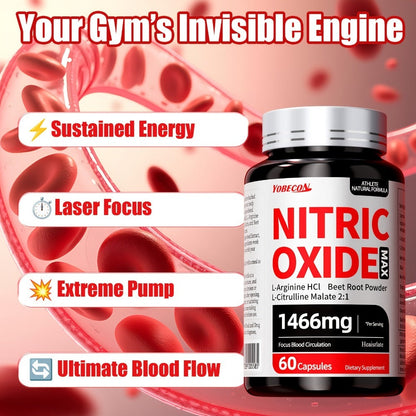 Nitric Oxide Supplement 10-in-1 with L-Arginine, L-Citrulline, AAKG & Beetroot - Blood Flow, Endurance & Energy Booster for Men and Women - Pre-Workout Performance Formula