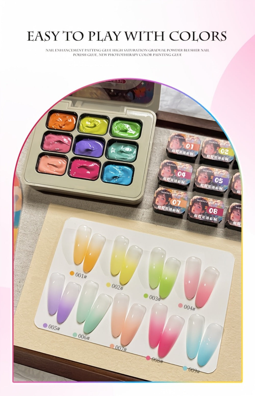 MORDDA 9pcs Rainbow Nail Polish Set - Mini 9-Grid Gel Nail Kit, High Saturation, Long-Lasting, No Alcohol, Gradient Effect, Salon Quality, Perfect Gift for Women