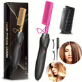 Hot Comb Hair Straightener, Electric Comb, Portable Travel Anti-Burn Beard Straightener Press Comb Ceramic Curler Flat Curler