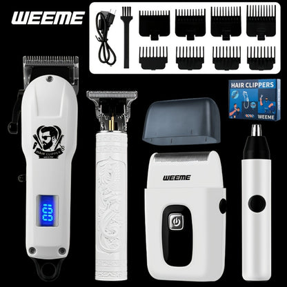 Men's Grooming Kit - USB Rechargeable Hair Clipper, Nose Trimmer, Electric Shaver & Detail Trimmer Set, Zinc Alloy Body, 3500mAh Battery, White Black Gold