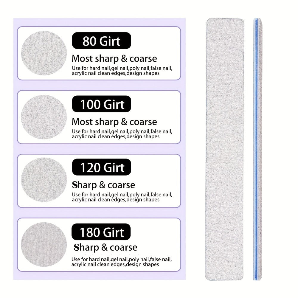 50pcs 100/100 (80/80, 100/180 Optional) Grit Nail Files Acrylic Nails Emery Boards File Professional Nail Art Tools For Home, Salon, Strong, Double Sided