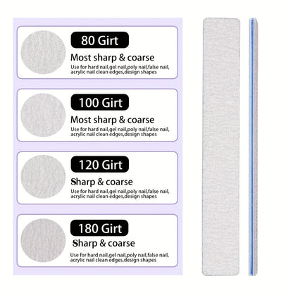 Nail Files 50pcs Professional Emery Boards Double Sided Grit Set — Acrylic Nail Art Tools for Home & Salon Use, 80/80, 100/100, 100/180 Grit Options